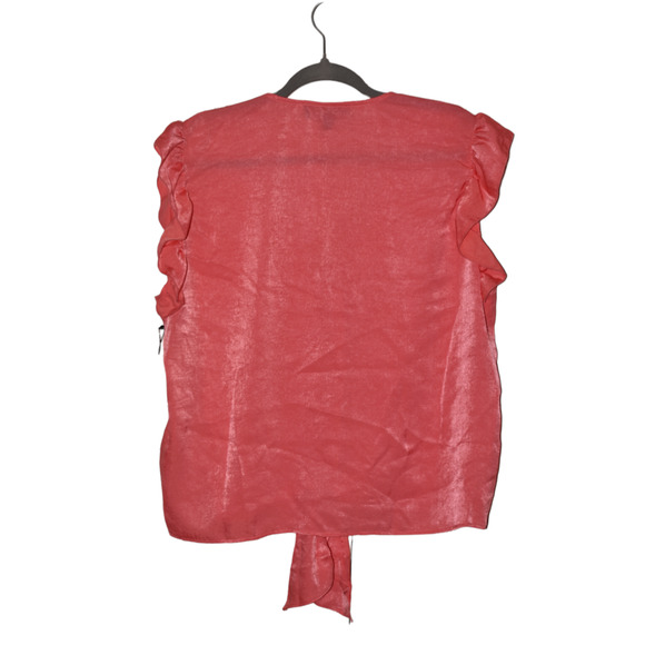 LAUNDRY SHELLI SEGAL NEW $70 Pink Ruffle V-Neck Button Up Blouse Tie Bottom XL - Picture 2 of 3